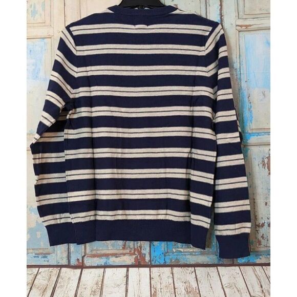 14th & Union Mens Size Large Navy Sand Duo Striped Crew Neck Pullover Sweater - Picture 2 of 8